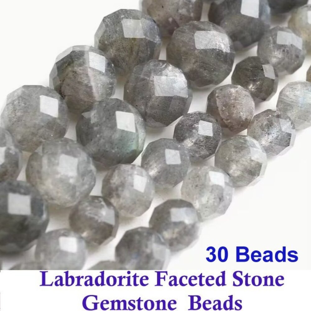 Labradorite Faceted Beads - Gray to Blue-Purple Iridescent 6mm 30 Beads